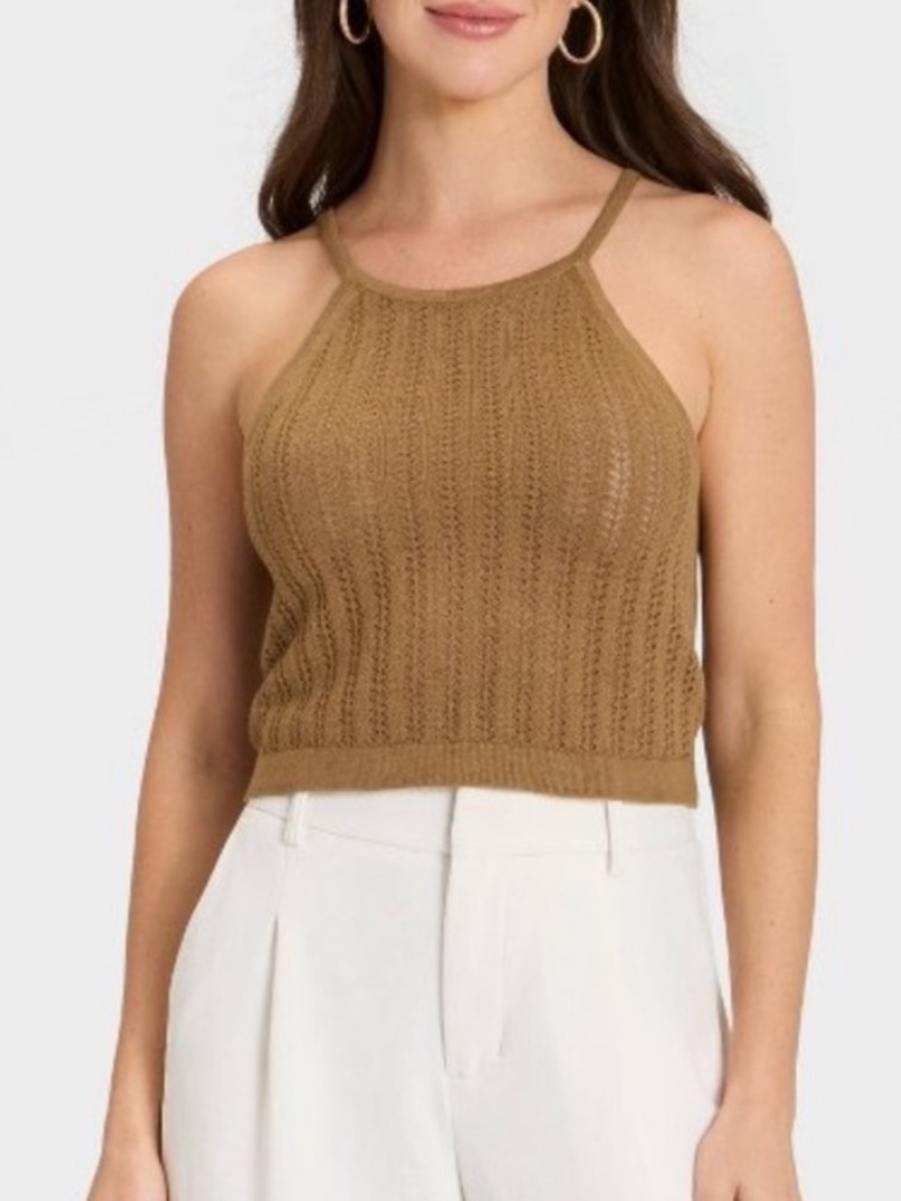 NWT A New Day Pointelle Knit Halter Tank Top - Brown  Size, Small